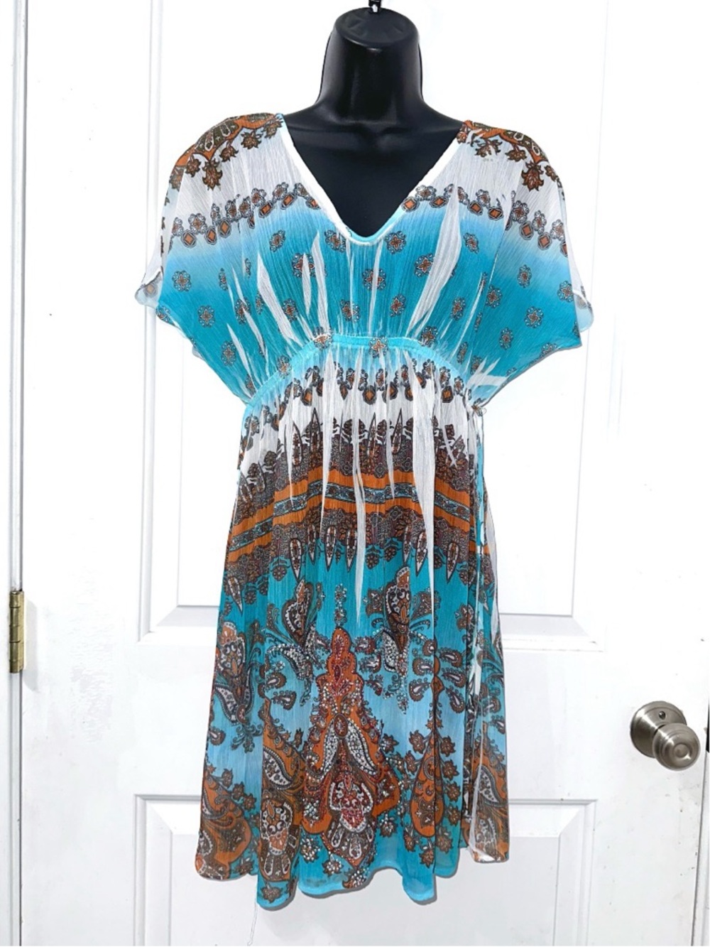 S-Twelve boho-style mini dress features a paisley floral pattern, elastic waist
